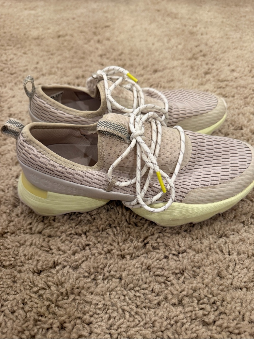 Sorel Women's Light Taupe Mesh Lace-Up Sneakers with Pale Yellow Sole